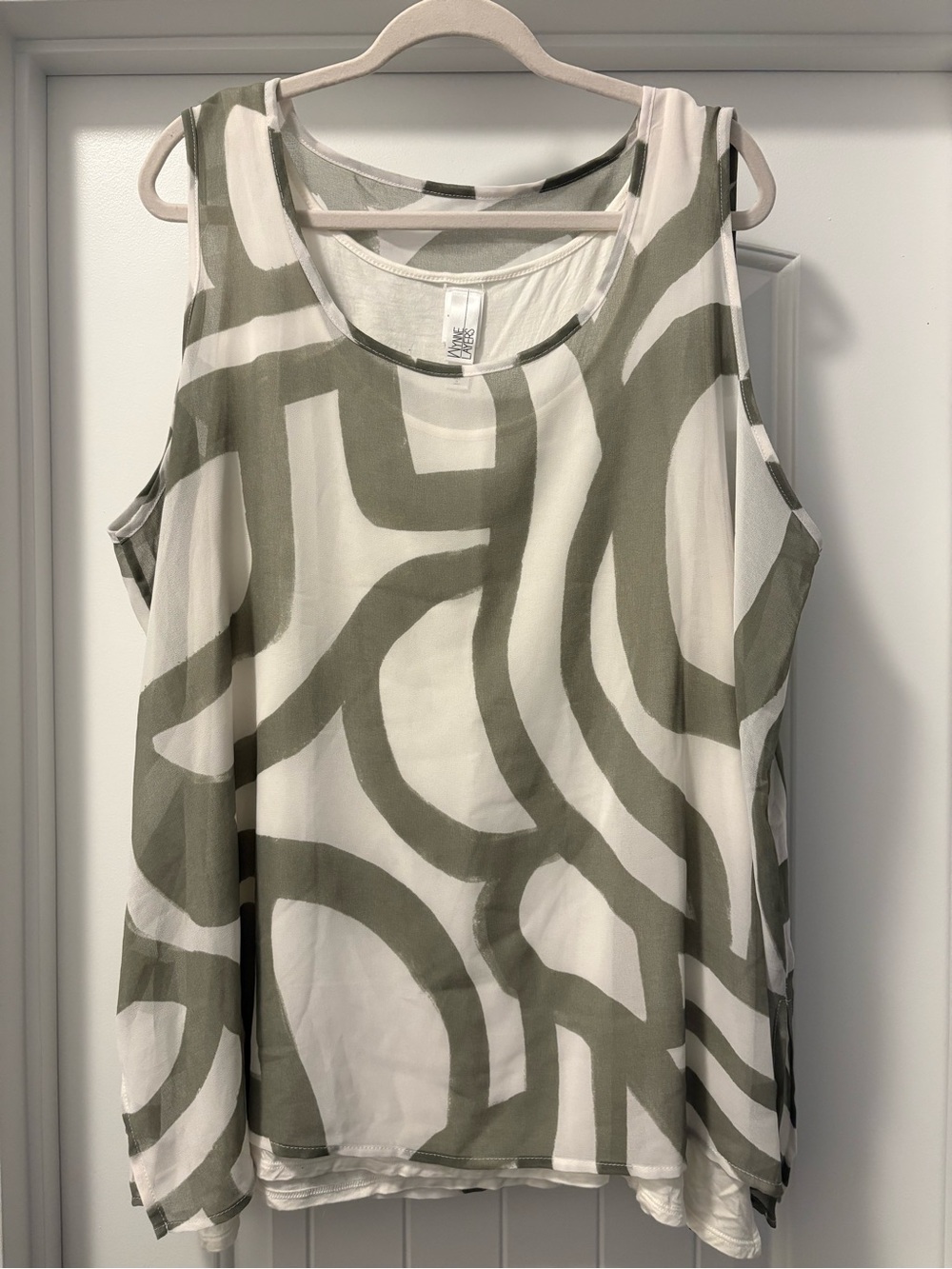 Wynn Layers Layered Gray & White Abstract Sleeveless Tank Size 2X
